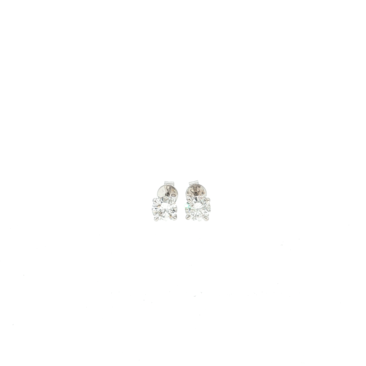 Elle 1.05ct natural round brilliant diamond stud earrings in 18ct white gold with four-claw settings