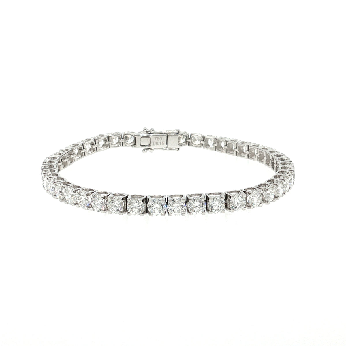 Arabella 8.15ct natural round brilliant cut diamond tennis bracelet in 18k white gold