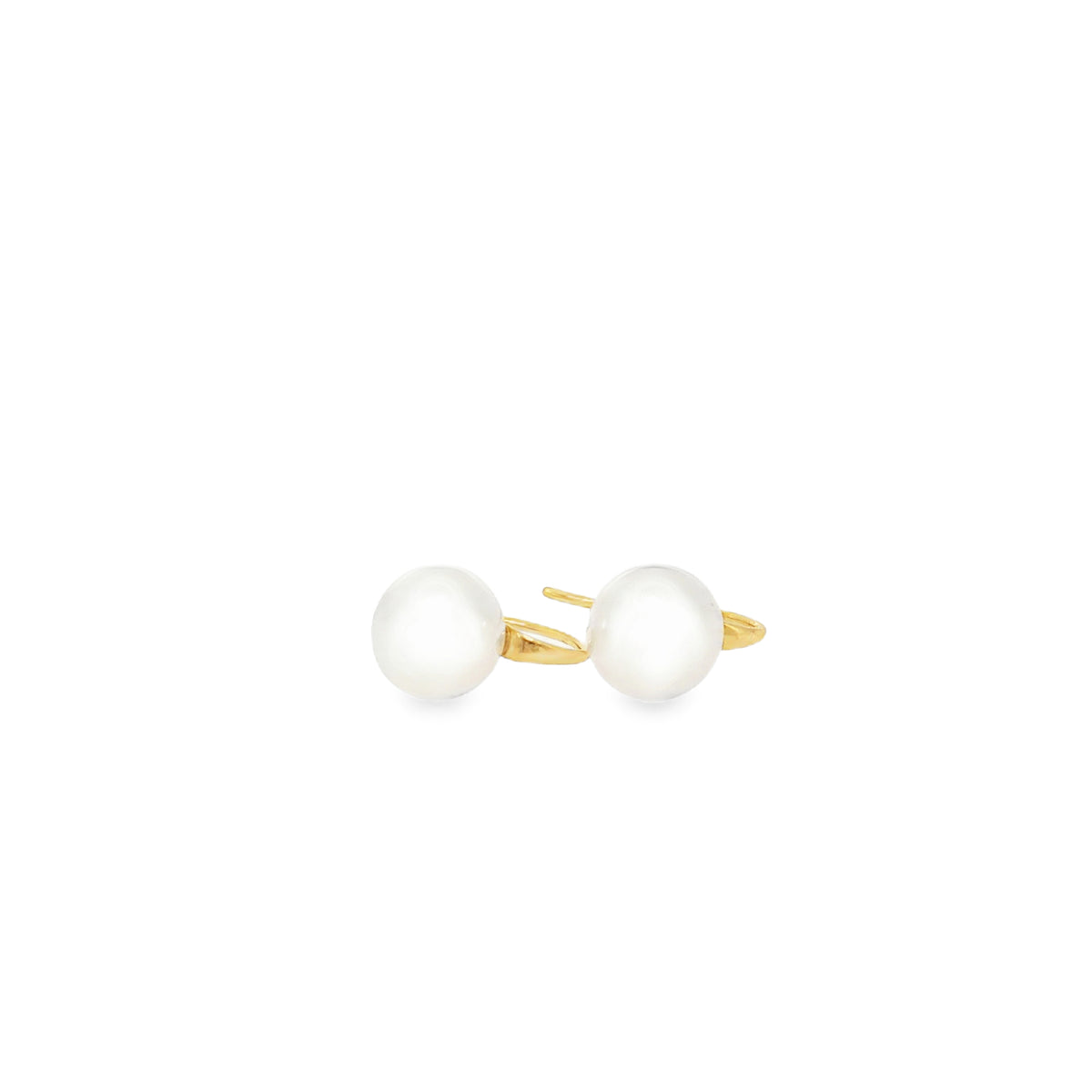 Arielle 9mm South Sea pearl earrings in 18k yellow gold with French hook fittings – photograph 2