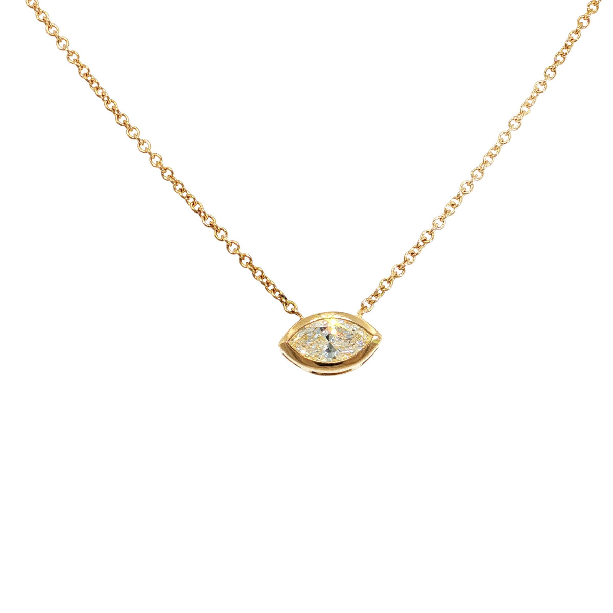 Eleanor 0.35ct GIA marquise natural diamond bezel necklace in 18ct yellow gold
