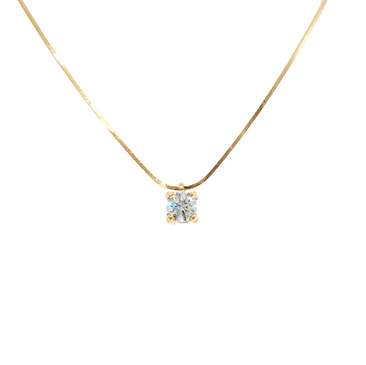 Mae 0.30 ct GIA graded F VS1 natural diamond solitaire necklace in 18k yellow gold with a box chain