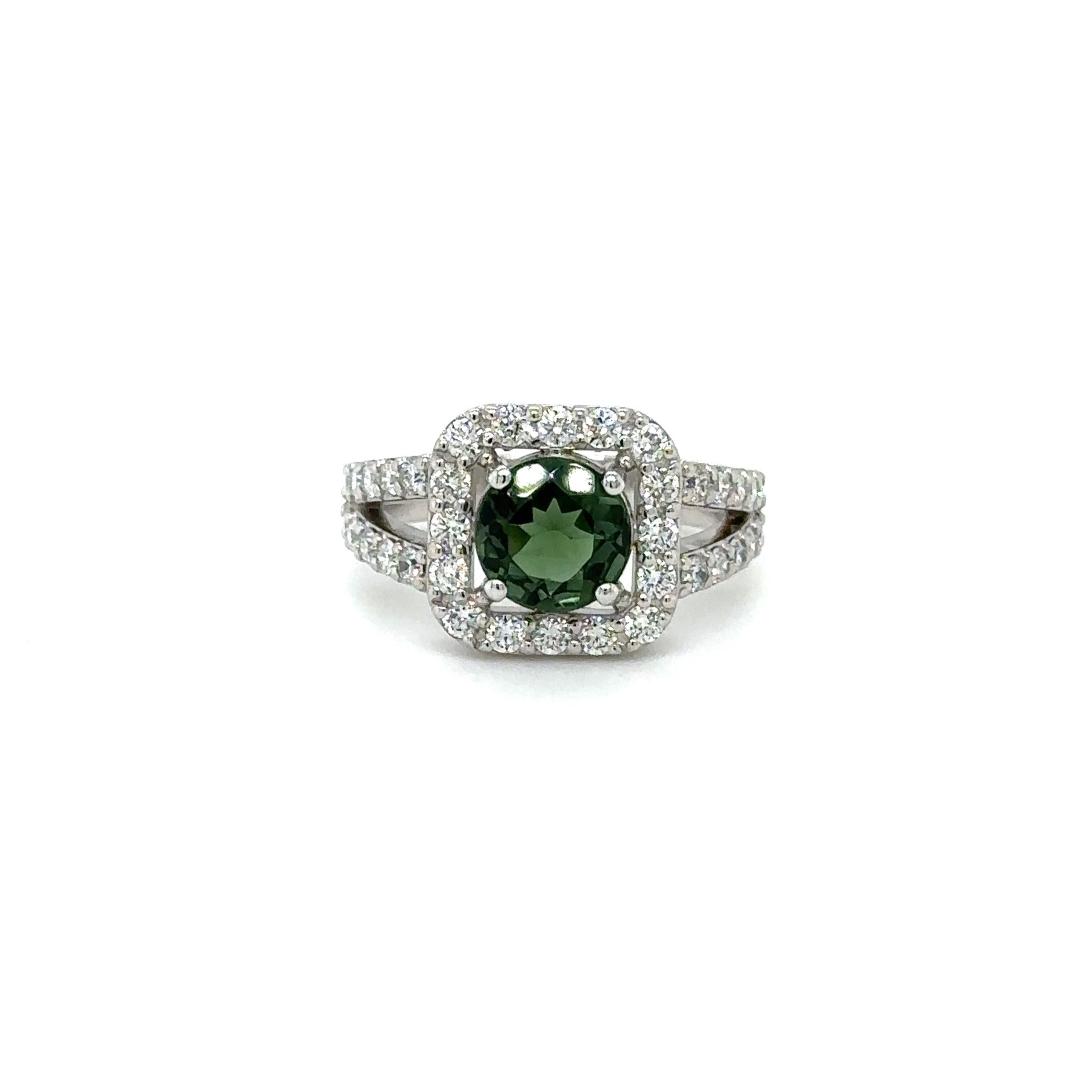 Green tourmaline and diamond ring