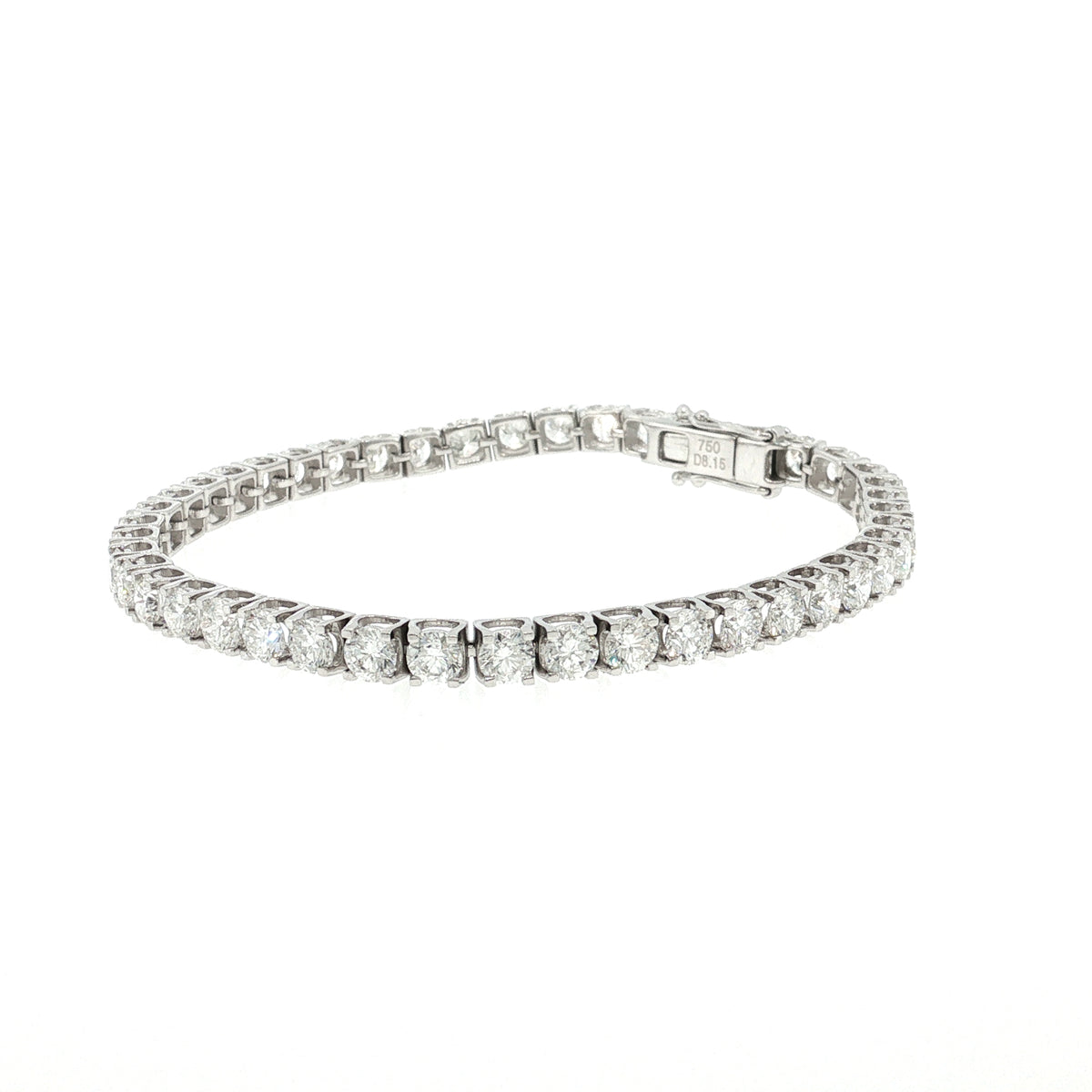 Arabella 8.15ct natural round brilliant cut diamond tennis bracelet in 18k white gold