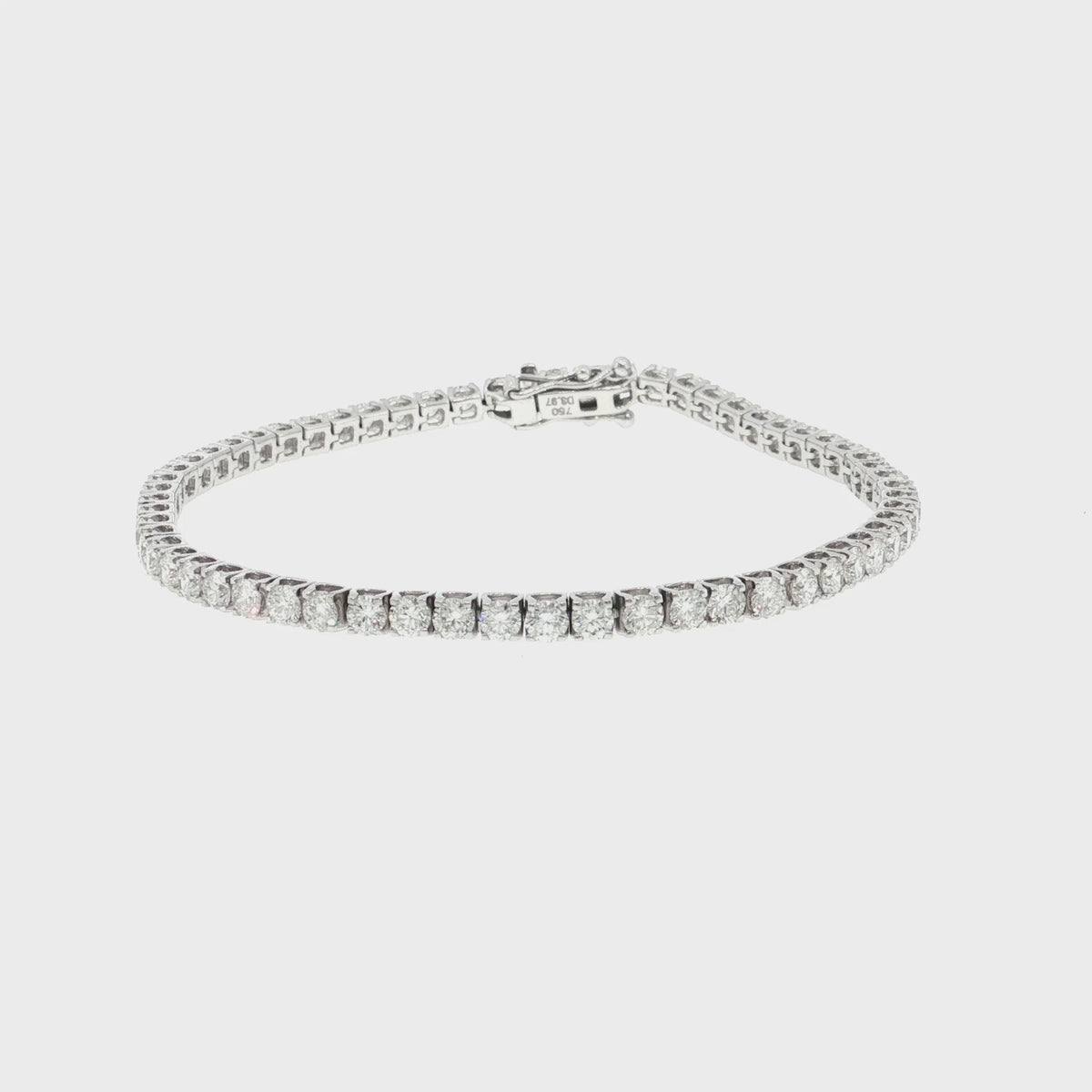 Elizabeth 3.97ct natural round brilliant cut diamond tennis bracelet in 18k white gold – product video