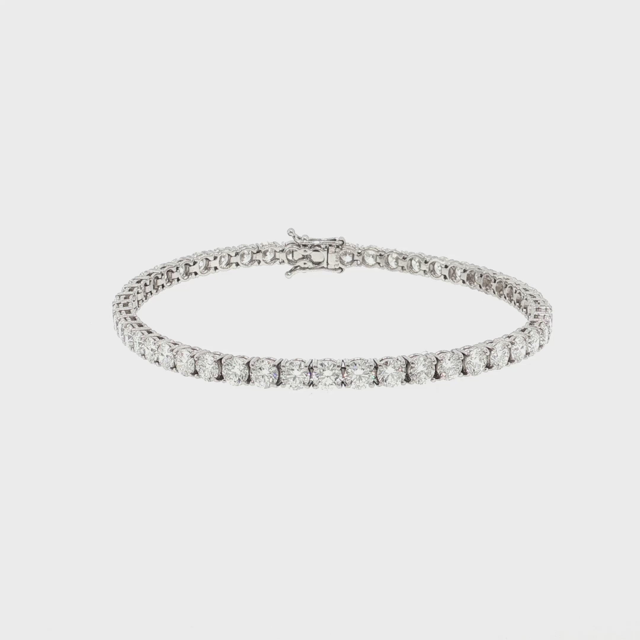 Lola 6.01ct natural round brilliant cut diamond tennis bracelet in 18k white gold – product video