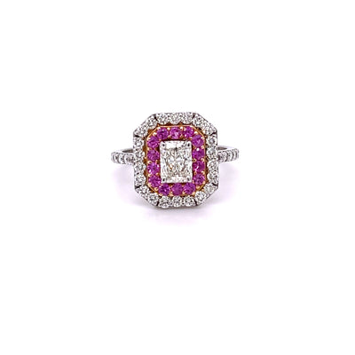 Diamond & Pink Sapphire Halo Engagement Ring