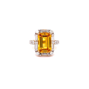Emerald Cut Yellow Sapphire and Diamond Dress ring