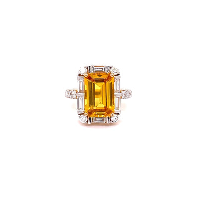 Emerald Cut Yellow Sapphire and Diamond Dress ring