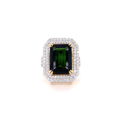 Enormous emerald cut tourmaline and diamond cocktail ring