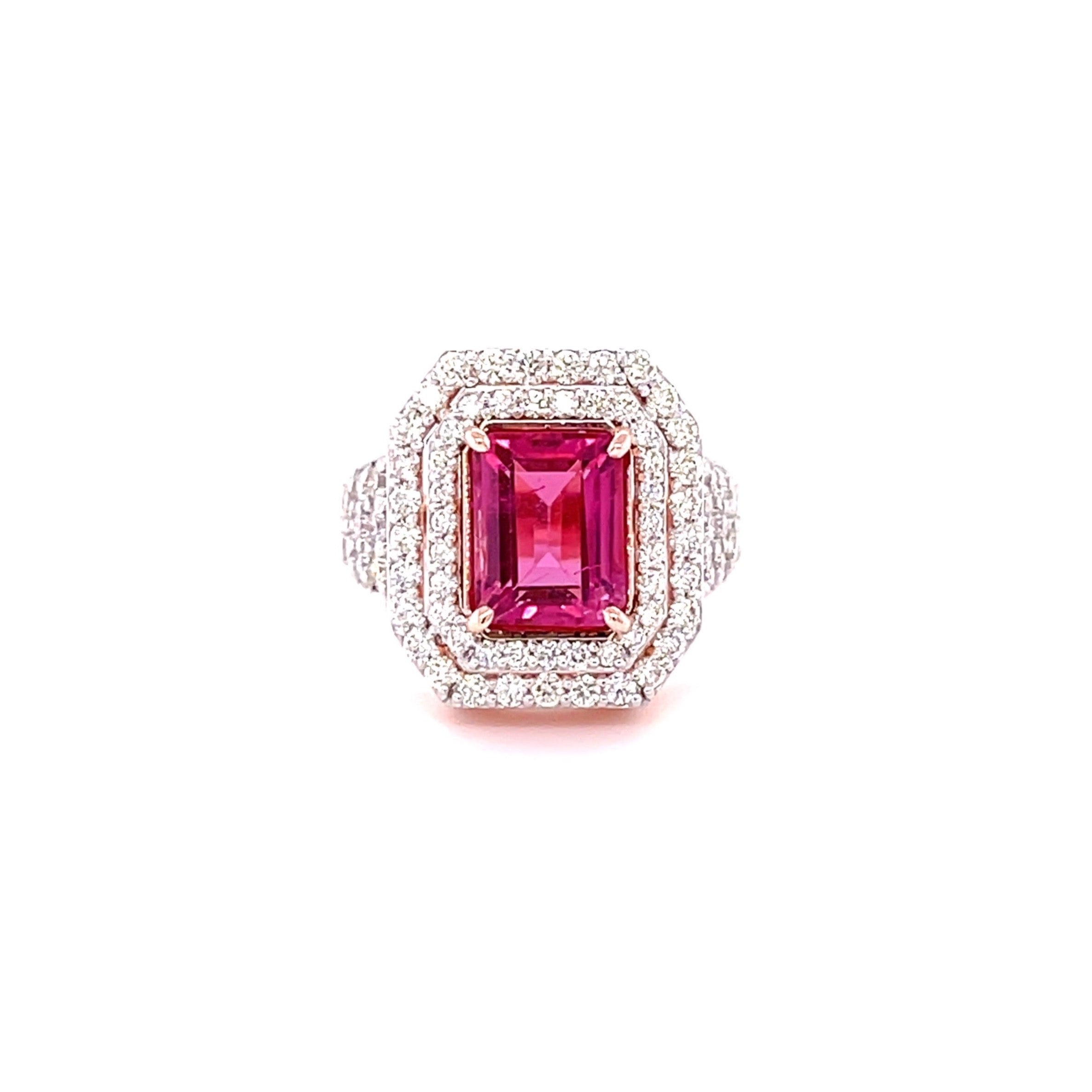 Emerald cut tourmaline and diamond dress ring