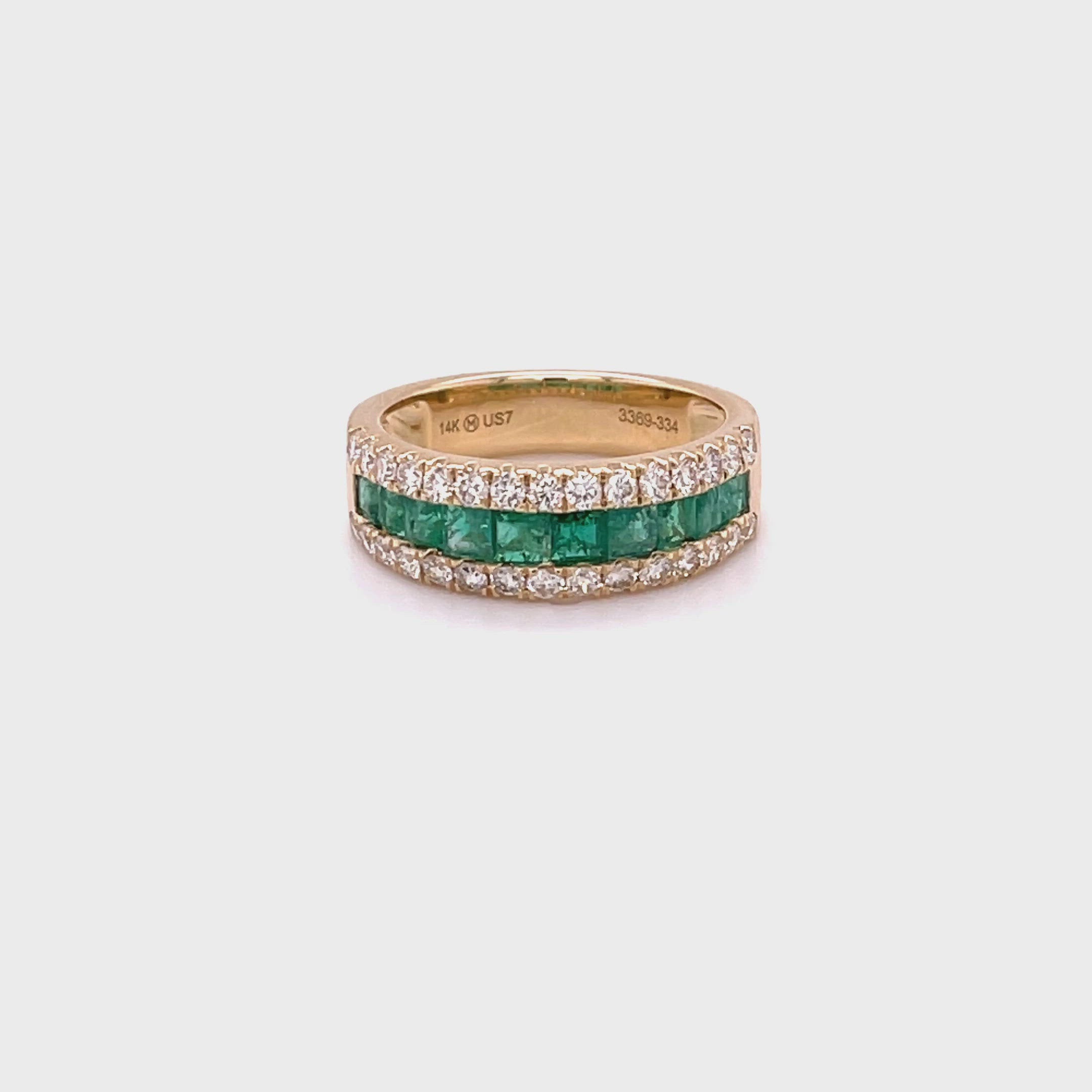 Triple Row Emerald & Diamond Dress Ring