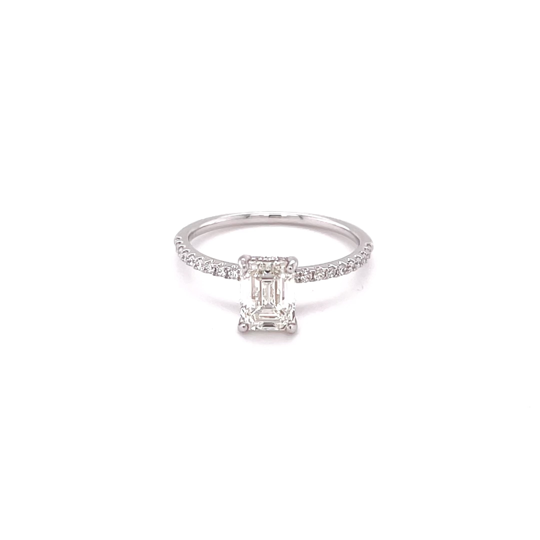 1.22 Carat Emerald Cut Pavé Solitaire Engagement Ring