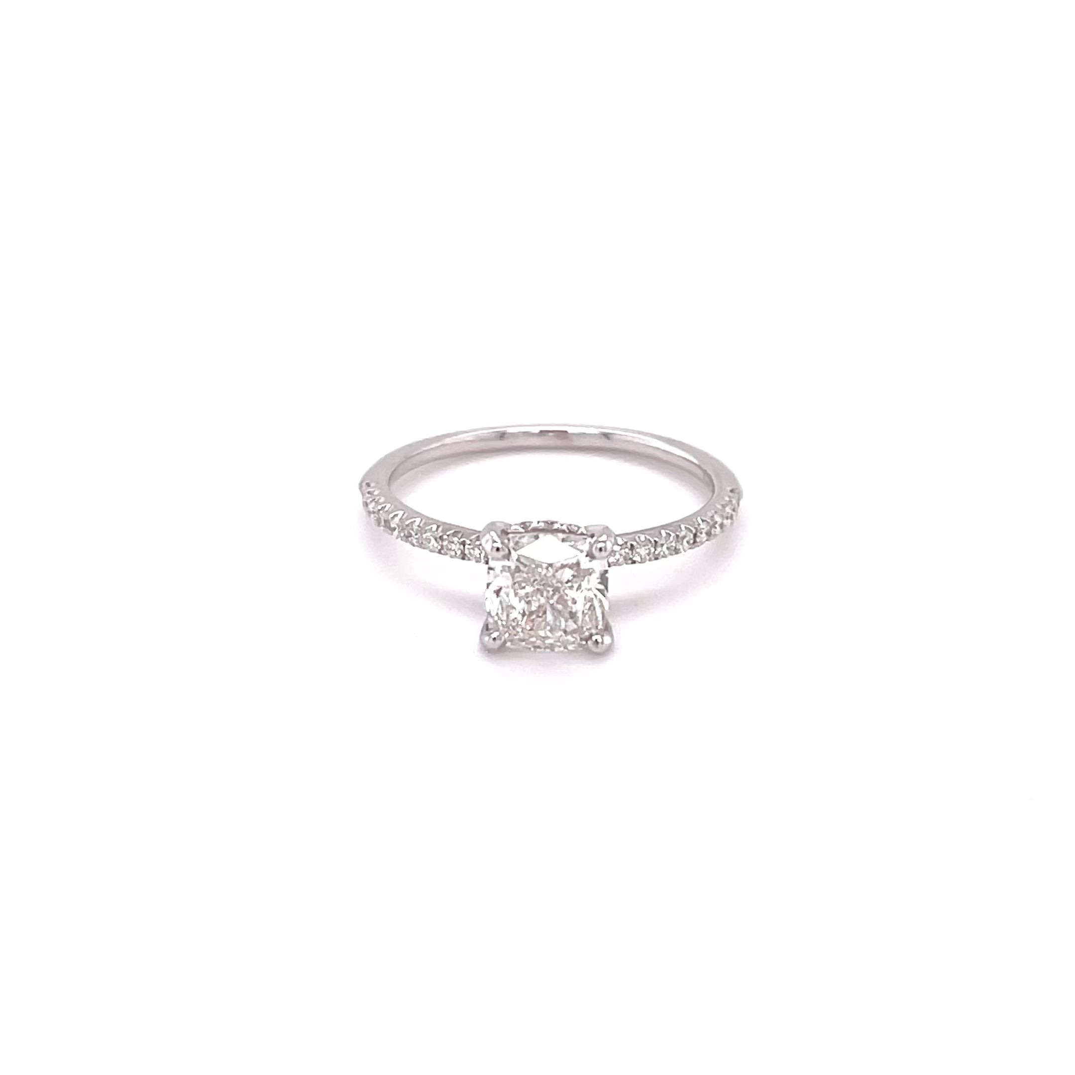 1.20 Carat Cushion Cut Pavé Solitaire Engagement Ring