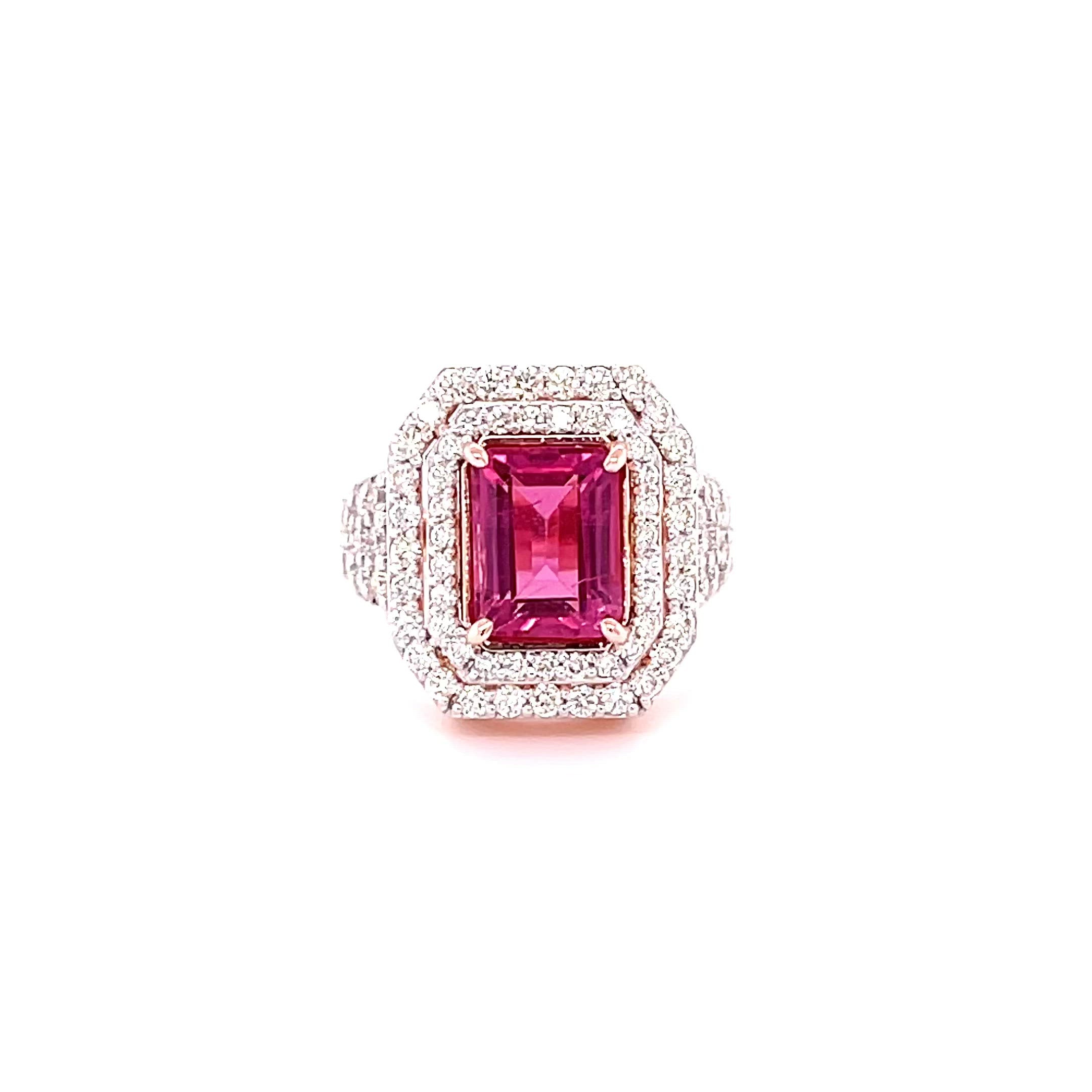 Emerald cut tourmaline and diamond dress ring