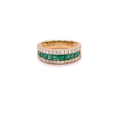 Triple Row Emerald & Diamond Dress Ring