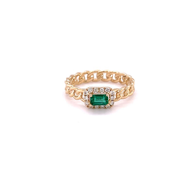 Cuban Chain Emerald Ring