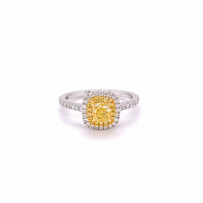 Cushion Cut Fancy Yellow Diamond engagement ring