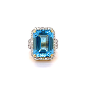 20 carat Swiss Blue Topaz & Diamond Cocktail Ring
