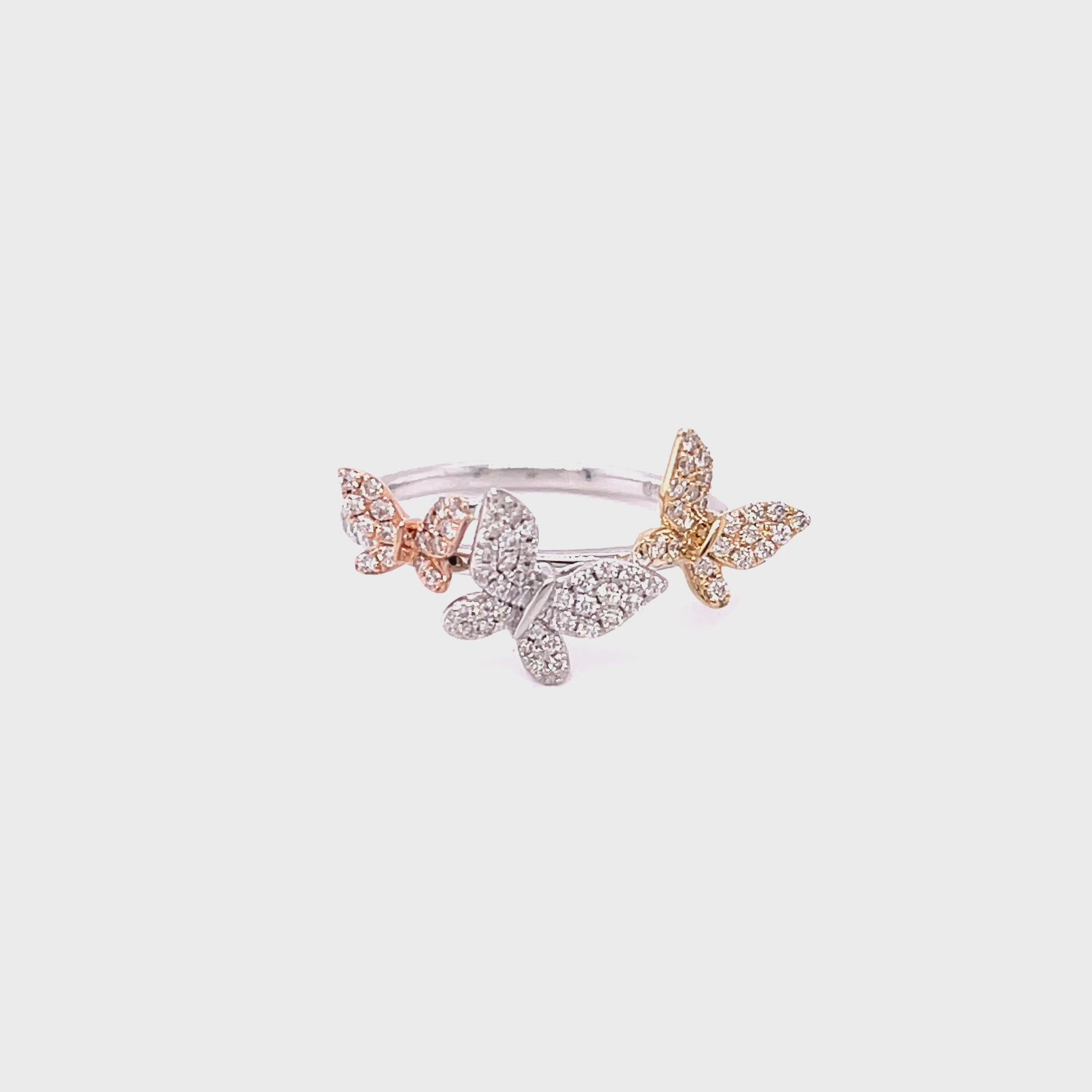 Three tone DIAMOND BUTTERFLY RING